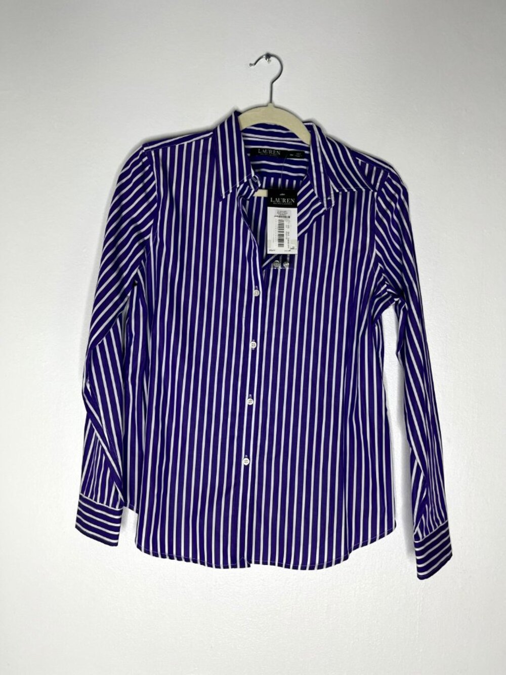 Lauren by Ralph Lauren Purple White Striped Button Down Dress Shirt Women Size 8 - Picture 7 of 10
